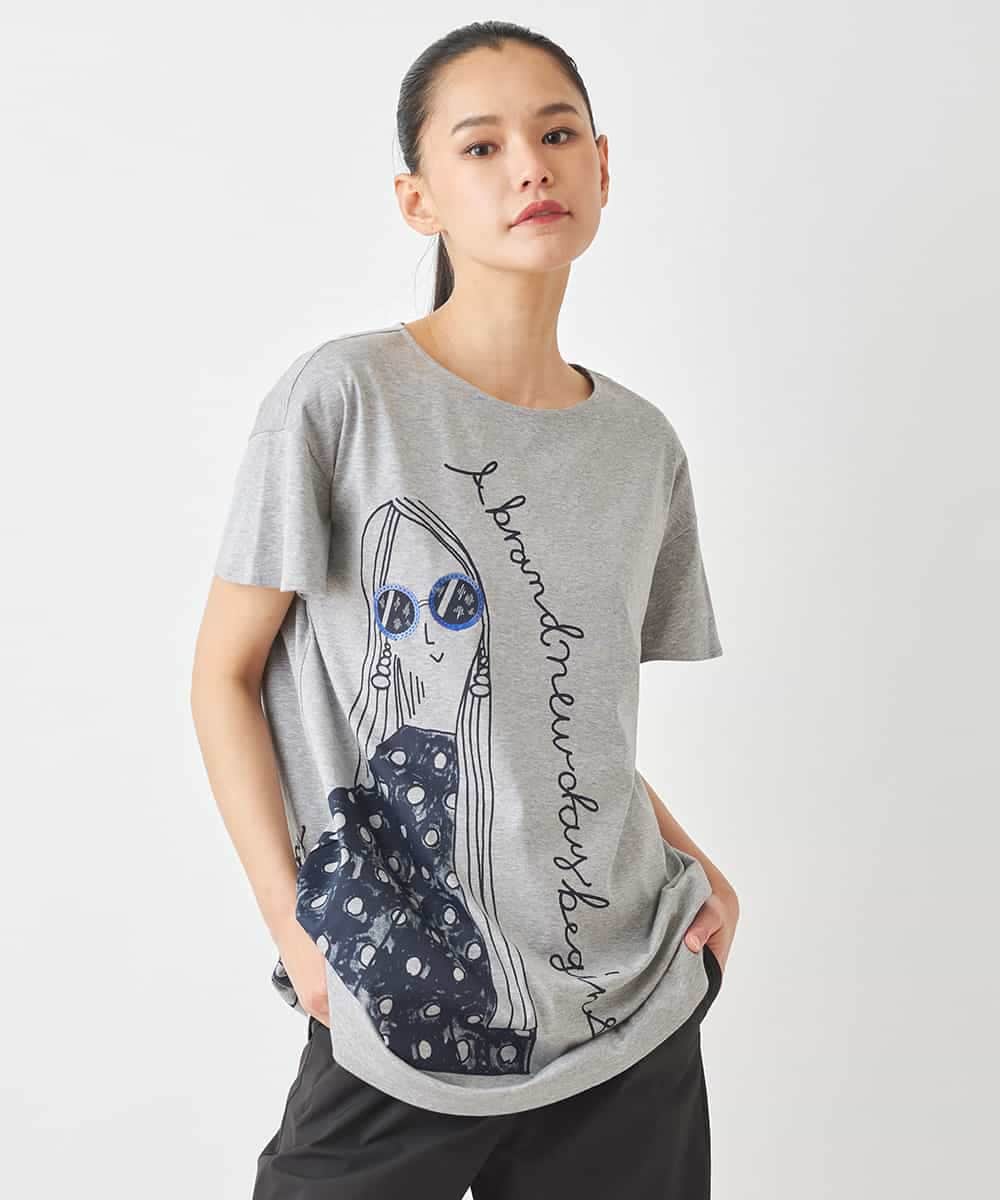RLKGX04250 HIROKO BIS GRANDE(ヒロコ ビス グランデ) 【大きいサイズ】デザインプリントチュニックTシャツ /洗える ホワイト