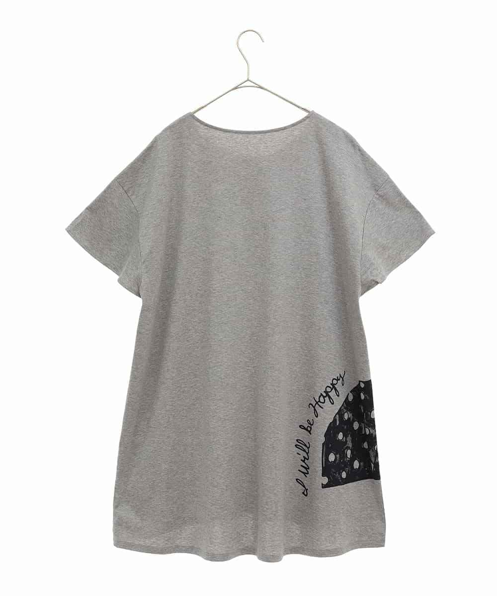 RLKGX04250 HIROKO BIS GRANDE(ヒロコ ビス グランデ) 【大きいサイズ】デザインプリントチュニックTシャツ /洗える ライトグレー