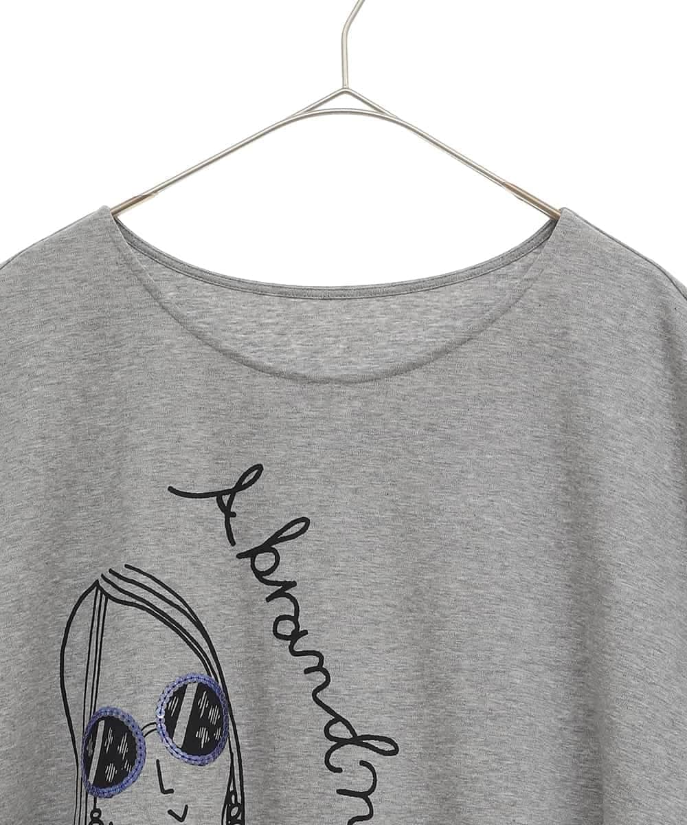 RLKGX04250 HIROKO BIS GRANDE(ヒロコ ビス グランデ) 【大きいサイズ】デザインプリントチュニックTシャツ /洗える ライトグレー