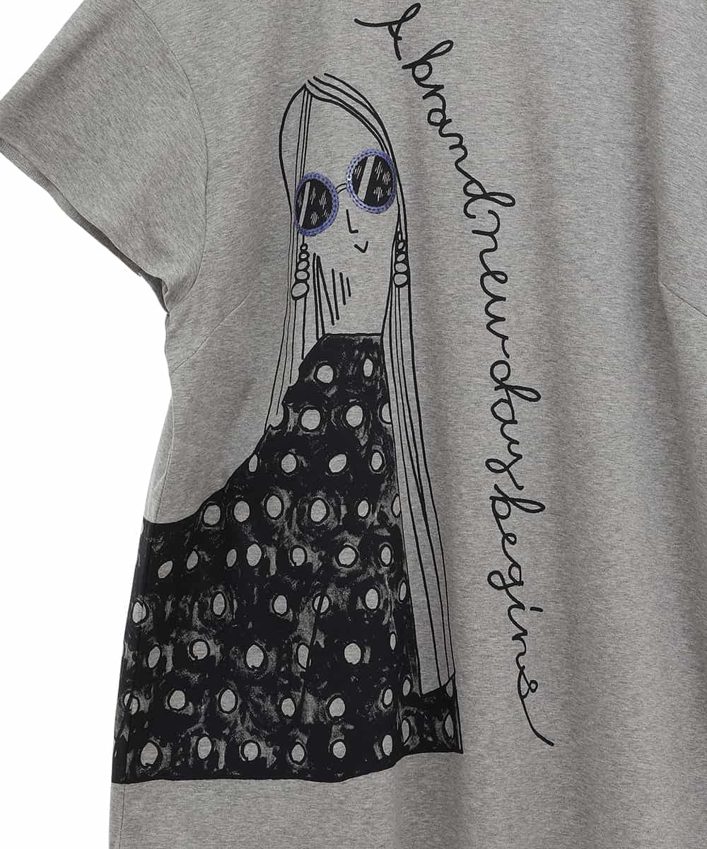 RLKGX04250 HIROKO BIS GRANDE(ヒロコ ビス グランデ) 【大きいサイズ】デザインプリントチュニックTシャツ /洗える ライトグレー