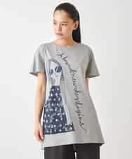 RLKGX04250 HIROKO BIS GRANDE(ヒロコ ビス グランデ) 【大きいサイズ】デザインプリントチュニックTシャツ /洗える ライトグレー