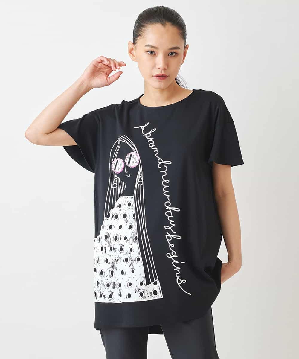 RLKGX04250 HIROKO BIS GRANDE(ヒロコ ビス グランデ) 【大きいサイズ】デザインプリントチュニックTシャツ /洗える ブラック