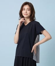 RLKHA06220 HIROKO BIS GRANDE(ヒロコ ビス グランデ) 【大きいサイズ/UV/遮熱性/接触冷感】バックジョイントフレンチスリーブカットソー /洗濯機で洗える ブラック