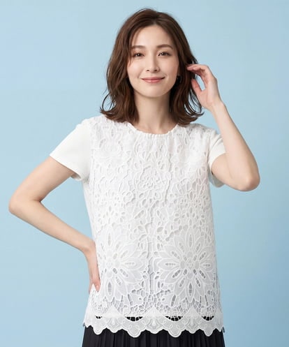 RLKHA15310  【大きいサイズ】フラワーデコ刺繍ブラウス /洗える