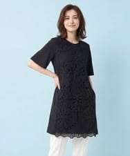 RLKHA16350 HIROKO BIS GRANDE(ヒロコ ビス グランデ) 【大きいサイズ】カットワークデコ刺繍チュニック /洗える ブラック