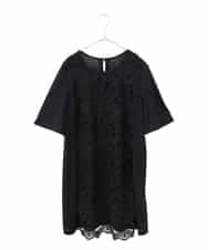 RLKHA16350 HIROKO BIS GRANDE(ヒロコ ビス グランデ) 【大きいサイズ】カットワークデコ刺繍チュニック /洗える ブラック