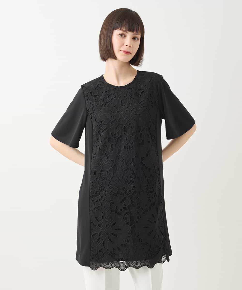RLKHA16350 HIROKO BIS GRANDE(ヒロコ ビス グランデ) 【先行予約/大きいサイズ】カットワークデコ刺繍チュニック ブラック
