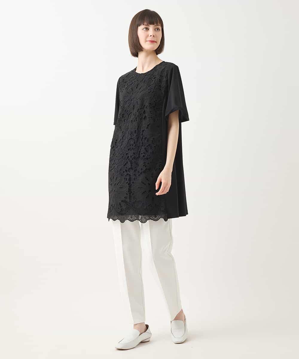 RLKHA16350 HIROKO BIS GRANDE(ヒロコ ビス グランデ) 【先行予約/大きいサイズ】カットワークデコ刺繍チュニック ブラック