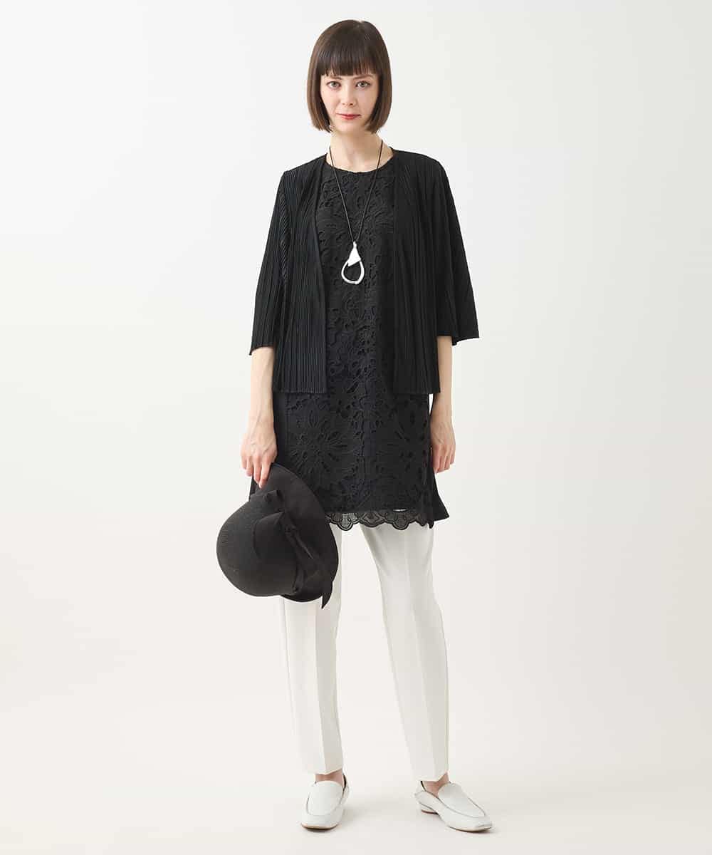 RLKHA16350 HIROKO BIS GRANDE(ヒロコ ビス グランデ) 【先行予約/大きいサイズ】カットワークデコ刺繍チュニック ブラック