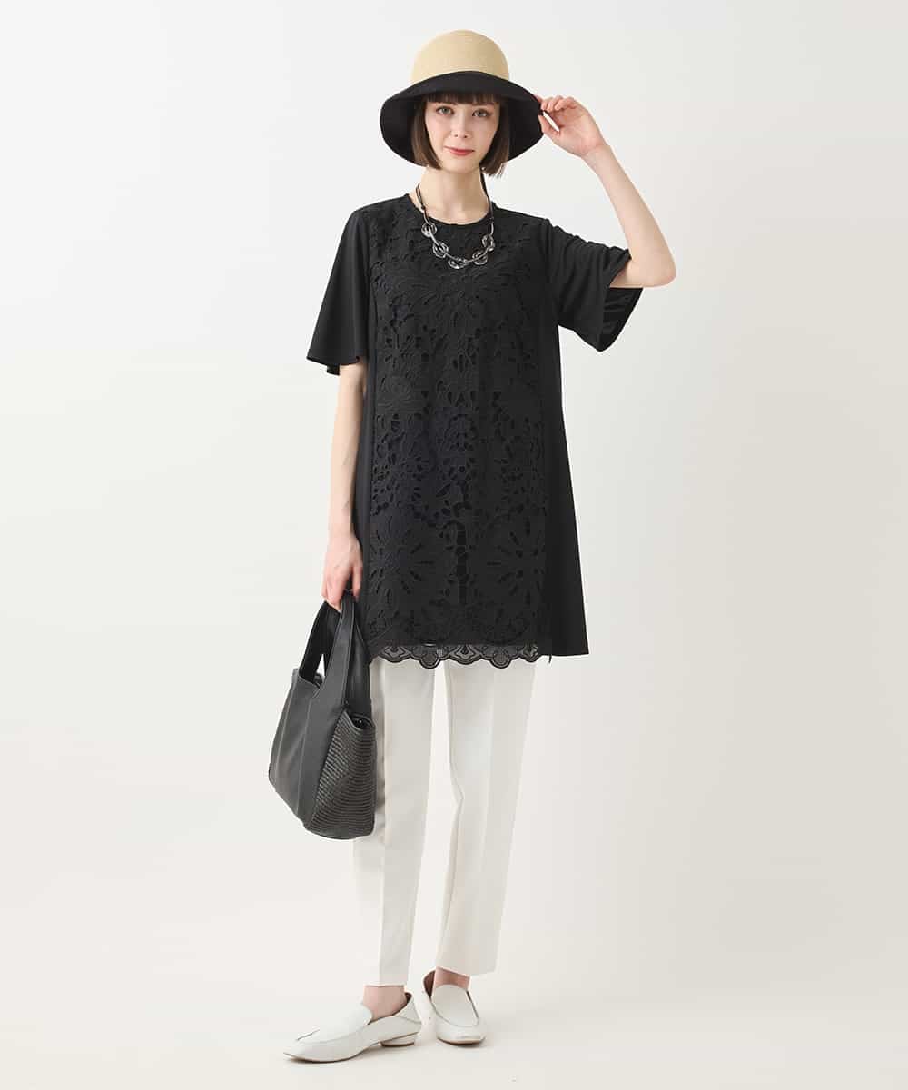 RLKHA16350 HIROKO BIS GRANDE(ヒロコ ビス グランデ) 【先行予約/大きいサイズ】カットワークデコ刺繍チュニック ブラック