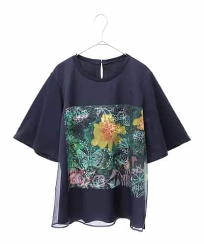 RLKHB30280 HIROKO BIS GRANDE 【大きいサイズ】Busy ButterflyプリントレイヤードTシャツ /洗える