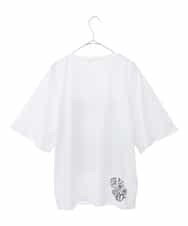 RLKHB30280 HIROKO BIS GRANDE(ヒロコ ビス グランデ) 【大きいサイズ】Busy ButterflyプリントレイヤードTシャツ /洗える ホワイト