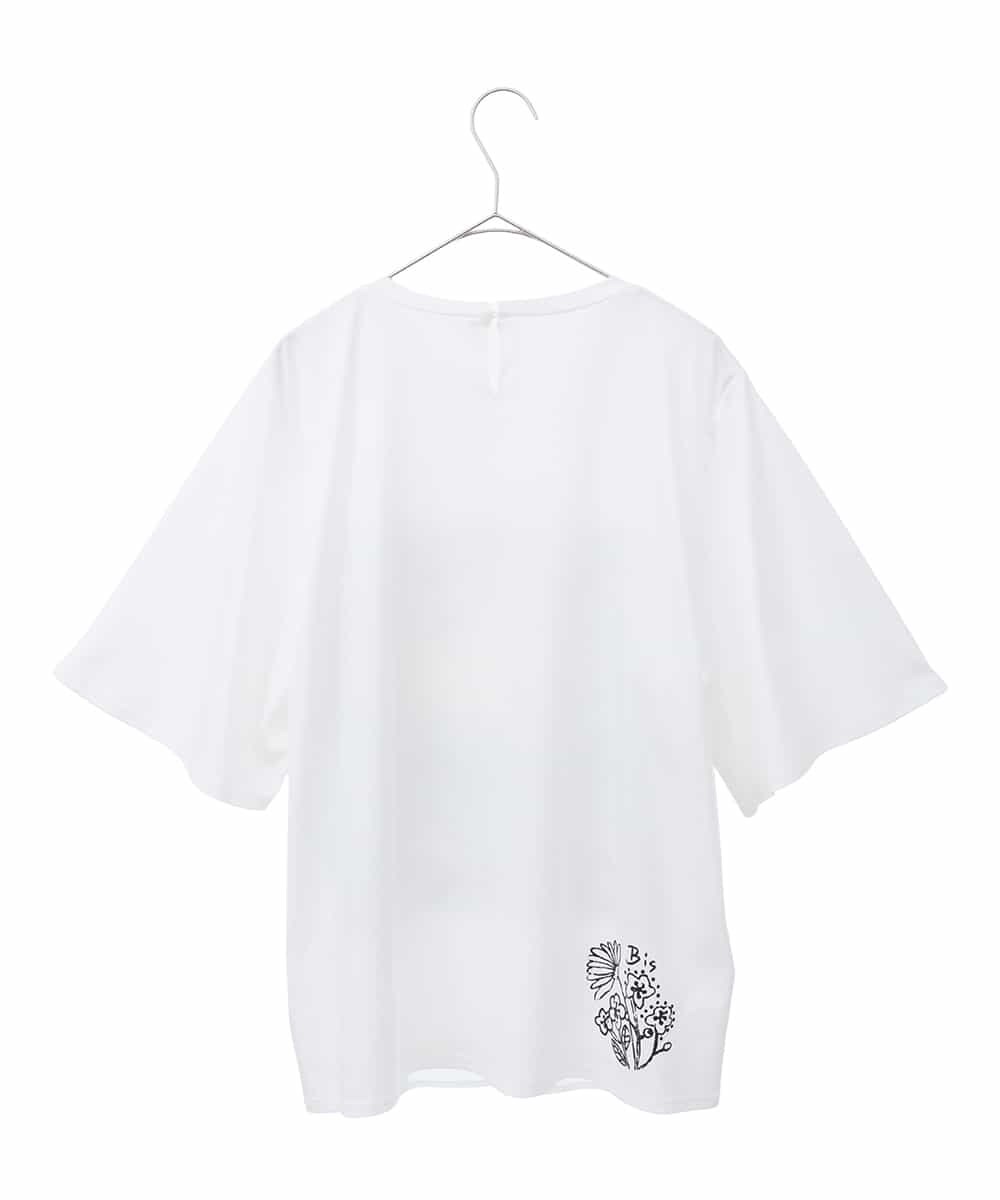 RLKHB30280 HIROKO BIS GRANDE(ヒロコ ビス グランデ) 【大きいサイズ】Busy ButterflyプリントレイヤードTシャツ /洗える ホワイト