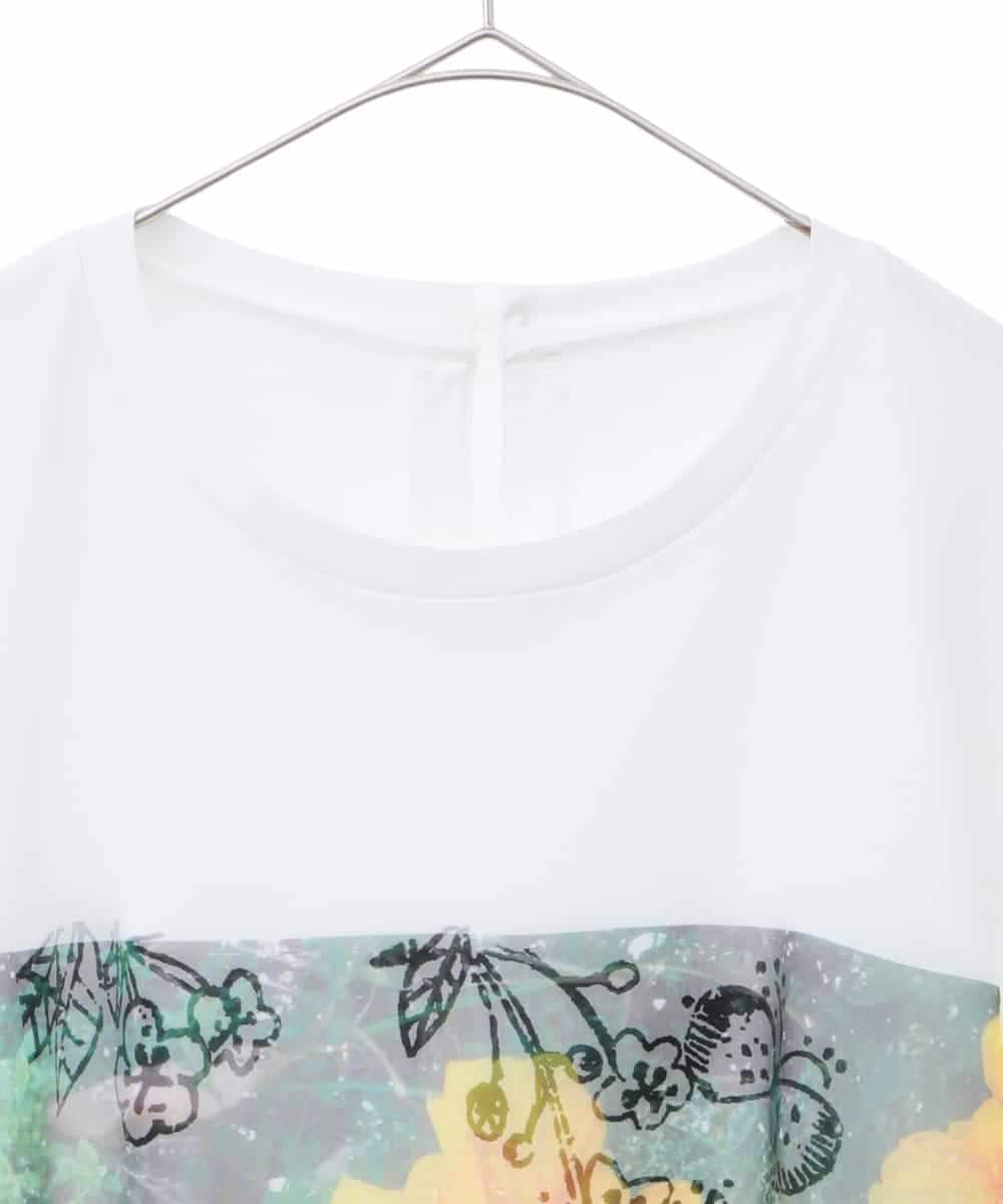RLKHB30280 HIROKO BIS GRANDE(ヒロコ ビス グランデ) 【大きいサイズ】Busy ButterflyプリントレイヤードTシャツ /洗える ホワイト