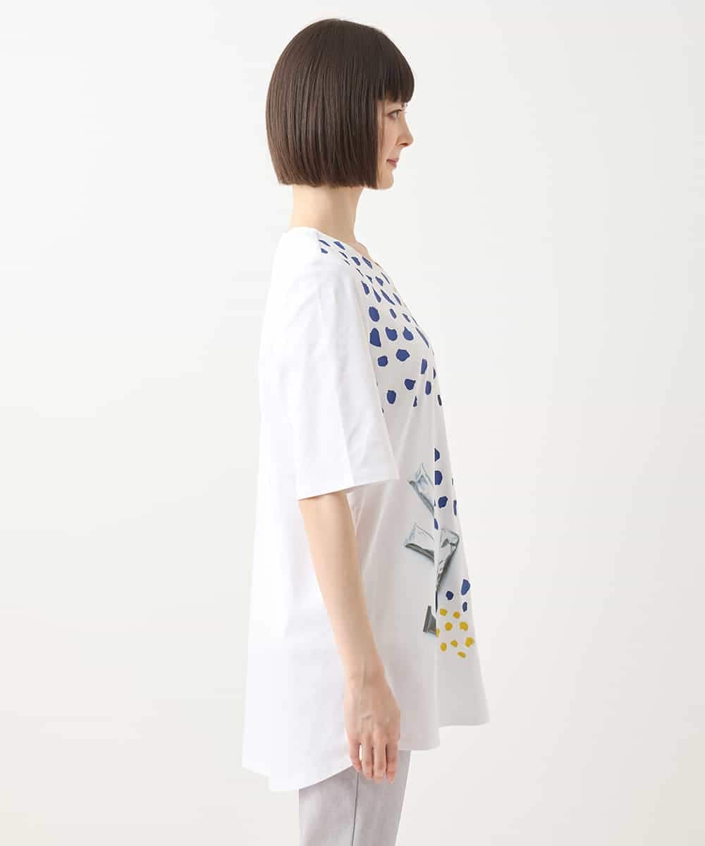 RLKHB32280 HIROKO BIS GRANDE(ヒロコ ビス グランデ) 【大きいサイズ】Happy Dots 配色プリントAラインチュニック /洗える ホワイト
