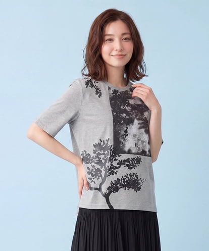 RLKHB33250 HIROKO BIS GRANDE 【大きいサイズ】コラージュプリントコットンチュニック /洗える