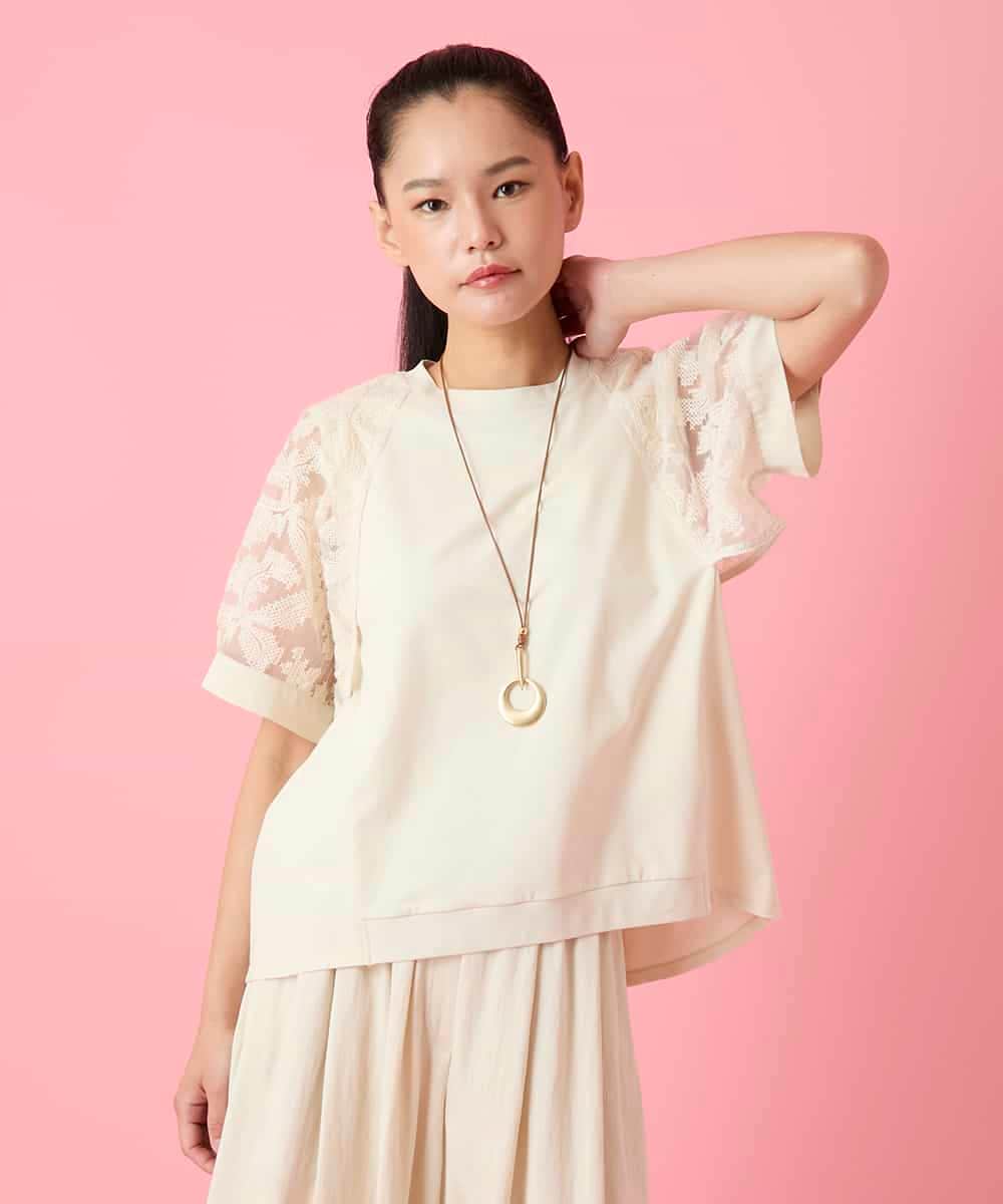RLKHE05290 HIROKO BIS GRANDE(ヒロコ ビス グランデ) オーガンジー刺繍ドッキングプルオーバー ベージュ