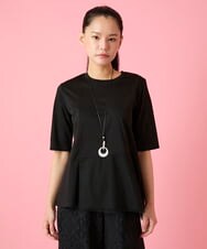 RLKHE25180 HIROKO BIS GRANDE(ヒロコ ビス グランデ) 【大きいサイズ】チュールジョイントアシンメトリーヘムカットソー /洗える ネイビー