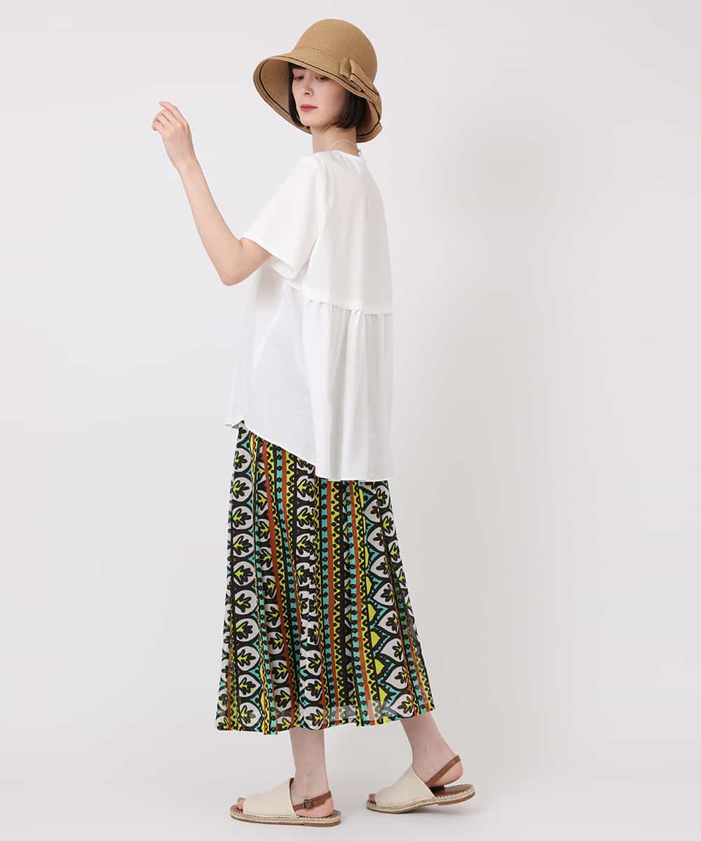 RLKHV15170 HIROKO BIS GRANDE(ヒロコ ビス グランデ) 【大きいサイズ】バックフレアドッキングTシャツ /洗濯機で洗える グリーン