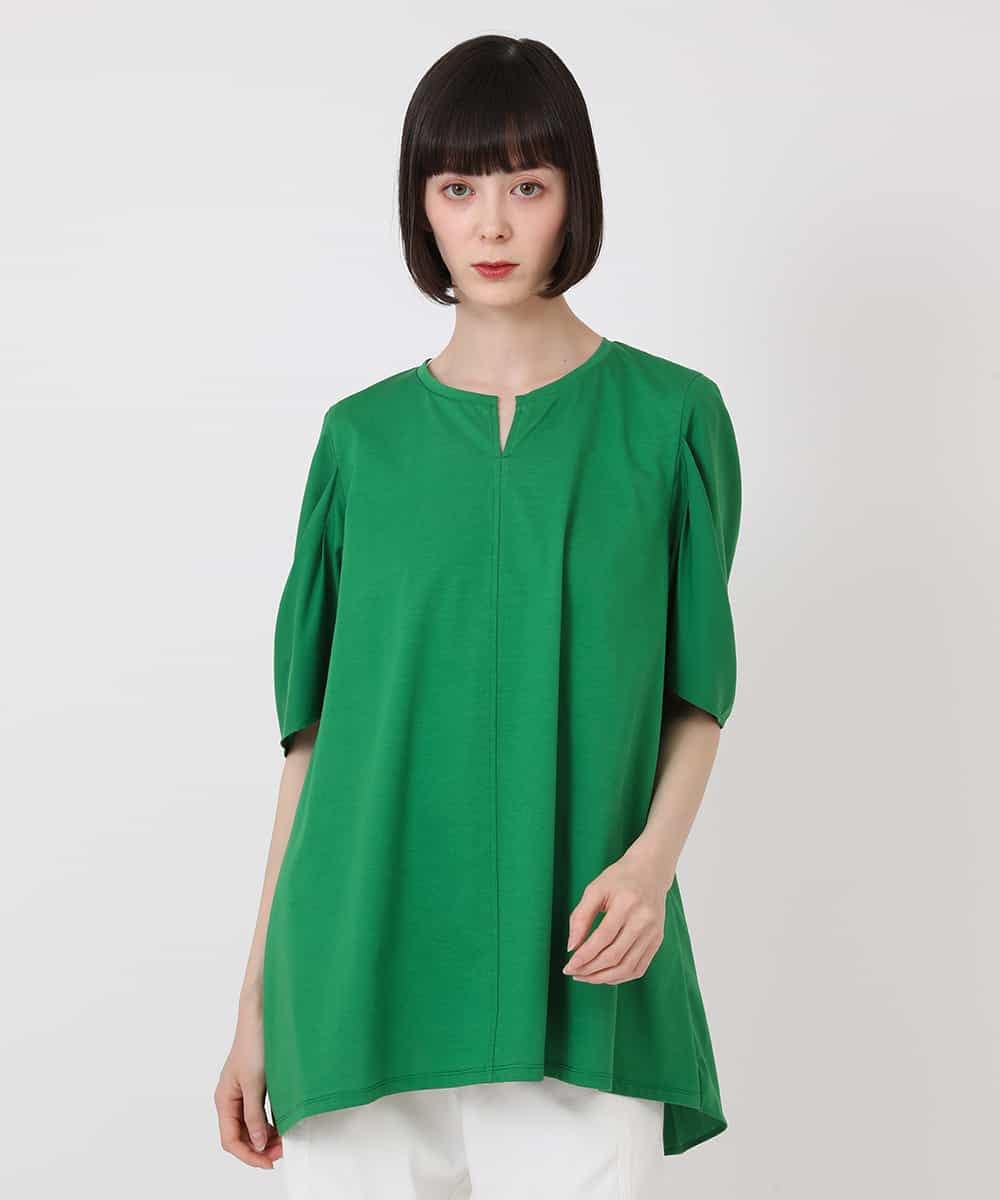 RLKHV16180 HIROKO BIS GRANDE(ヒロコ ビス グランデ) 【大きいサイズ】袖コンシャスドッキングTシャツ /洗濯機で洗える ブラック