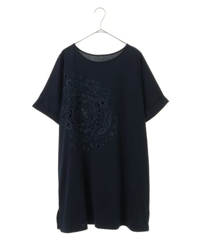 RLKHV23250  【大きいサイズ】カットワーク刺繍デザインロングTシャツ /洗濯機で洗える