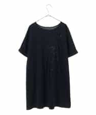 RLKHV23250 HIROKO BIS GRANDE(ヒロコ ビス グランデ) 【大きいサイズ】カットワーク刺繍デザインロングTシャツ /洗濯機で洗える ネイビー
