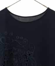 RLKHV23250 HIROKO BIS GRANDE(ヒロコ ビス グランデ) 【大きいサイズ】カットワーク刺繍デザインロングTシャツ /洗濯機で洗える ネイビー
