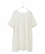 RLKHV23250 HIROKO BIS GRANDE(ヒロコ ビス グランデ) 【大きいサイズ】カットワーク刺繍デザインロングTシャツ /洗濯機で洗える ホワイト