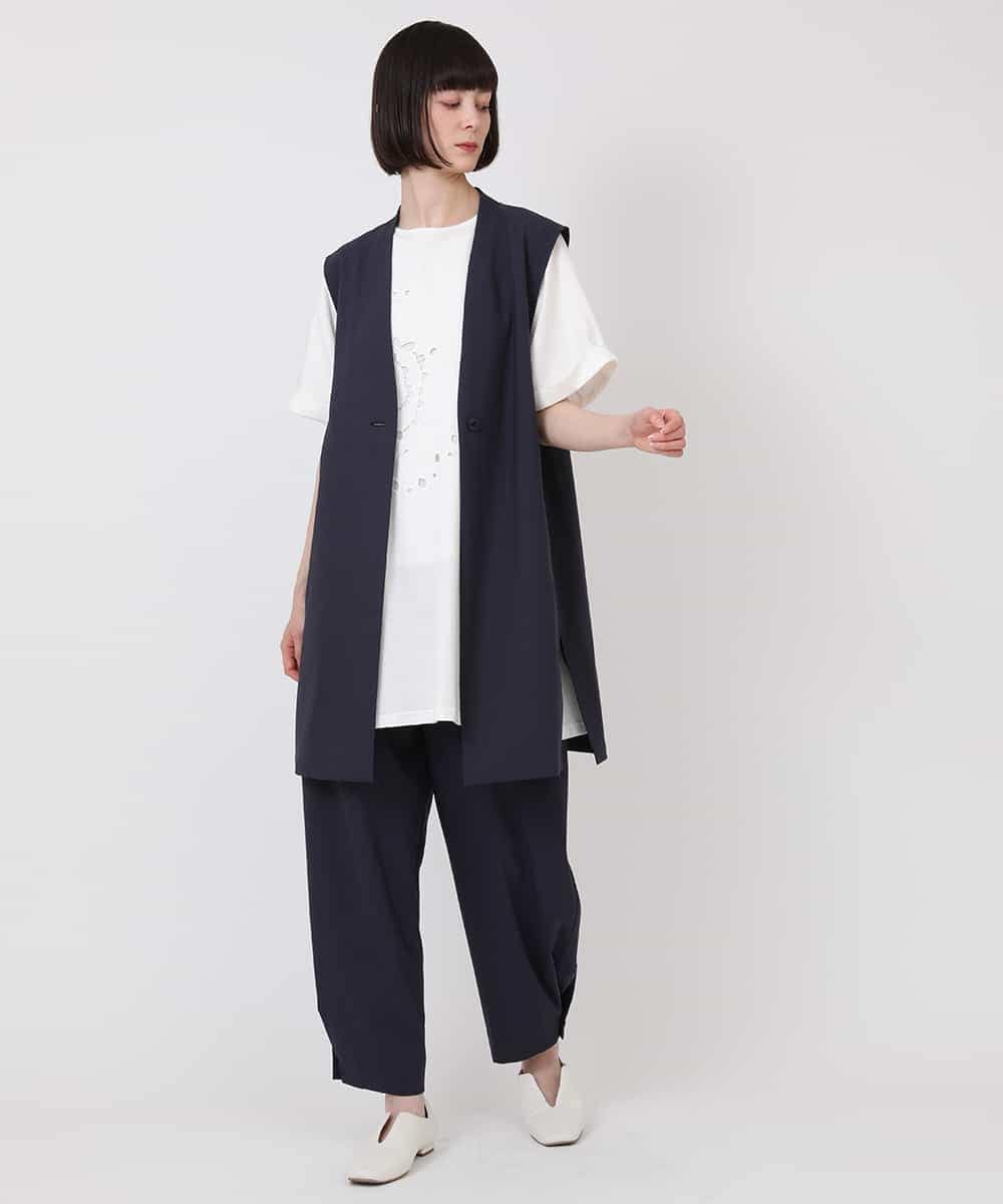 RLKHV23250 HIROKO BIS GRANDE(ヒロコ ビス グランデ) 【大きいサイズ】カットワーク刺繍デザインロングTシャツ /洗濯機で洗える ホワイト