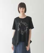 RLKIB09210 HIROKO BIS GRANDE(ヒロコ ビス グランデ) 【大きいサイズ/接触冷感】ブレード刺繍デザインヘムカットソー /洗える ブラック