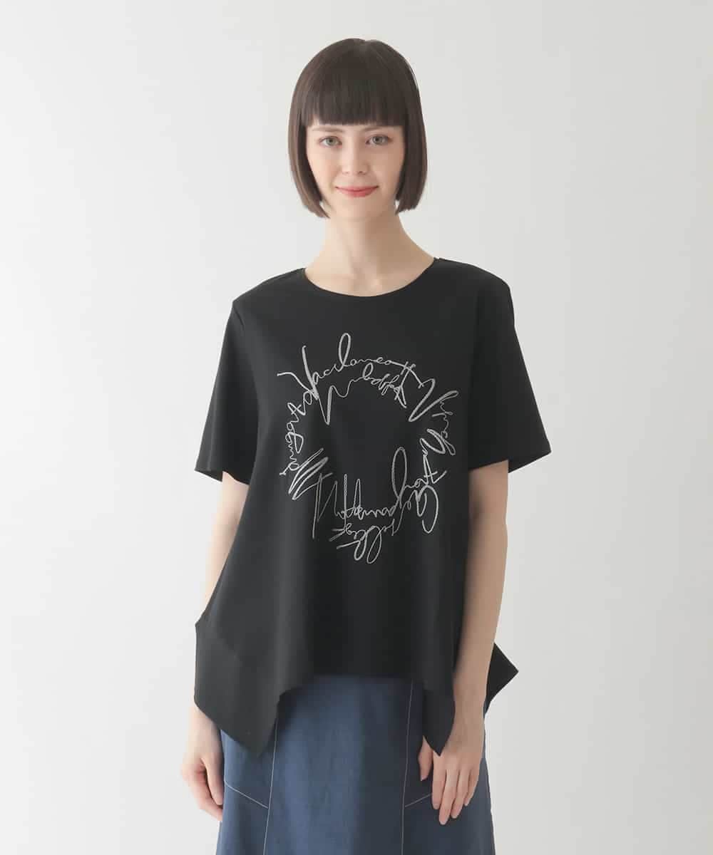 RLKIB09210 HIROKO BIS GRANDE(ヒロコ ビス グランデ) 【大きいサイズ/接触冷感】ブレード刺繍デザインヘムカットソー /洗える ブラック