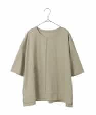 RLKIE10210 HIROKO BIS GRANDE(ヒロコ ビス グランデ) 【大きいサイズ/接触冷感】ミシンステッチボクシーシルエットTシャツ /洗える カーキ