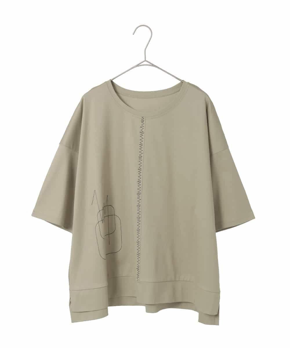RLKIE10210 HIROKO BIS GRANDE(ヒロコ ビス グランデ) 【大きいサイズ/接触冷感】ミシンステッチボクシーシルエットTシャツ /洗える カーキ
