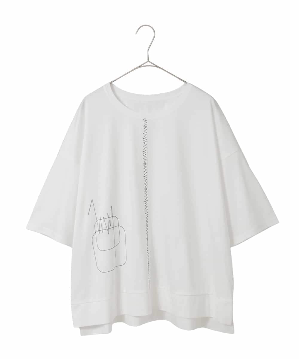 RLKIE10210 HIROKO BIS GRANDE(ヒロコ ビス グランデ) 【大きいサイズ/接触冷感】ミシンステッチボクシーシルエットTシャツ /洗える ホワイト
