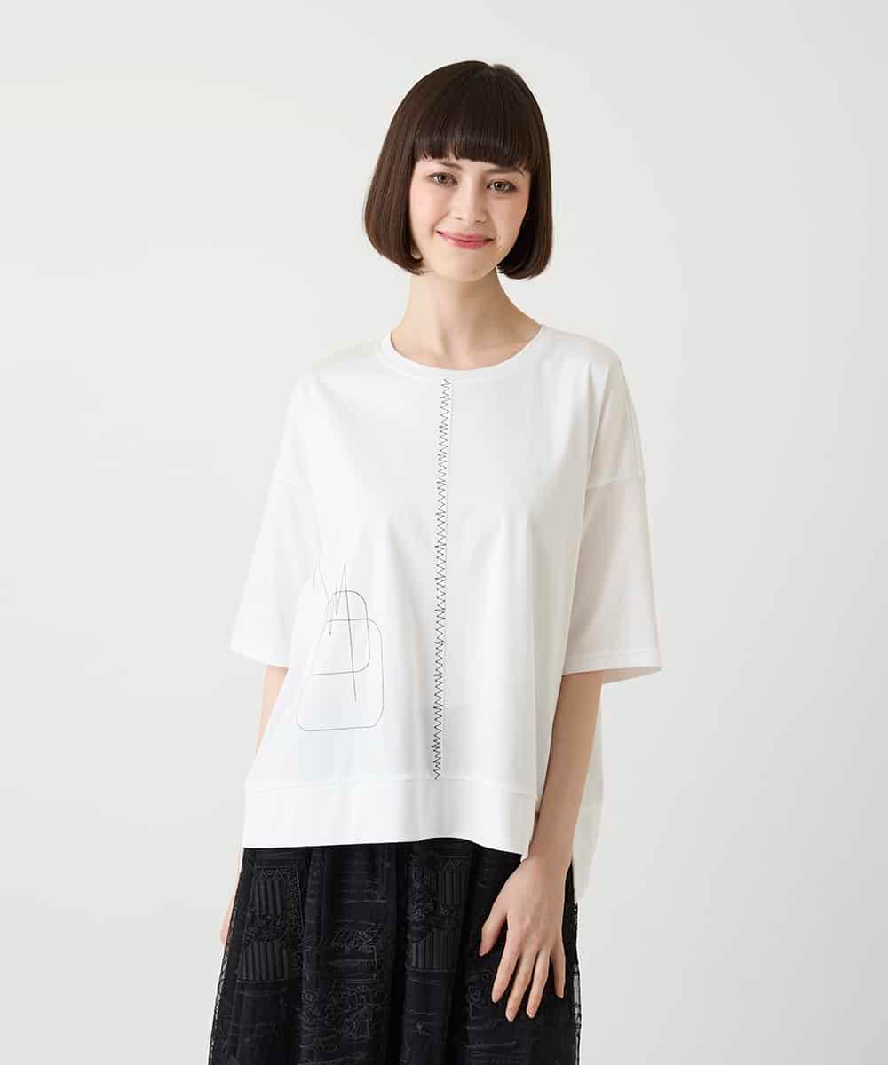 RLKIE10210 HIROKO BIS GRANDE(ヒロコ ビス グランデ) 【大きいサイズ/接触冷感】ミシンステッチボクシーシルエットTシャツ /洗える ホワイト