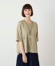 RLKIE10210 HIROKO BIS GRANDE(ヒロコ ビス グランデ) 【大きいサイズ/接触冷感】ミシンステッチボクシーシルエットTシャツ /洗える ホワイト