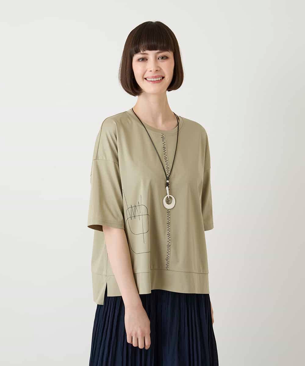 RLKIE10210 HIROKO BIS GRANDE(ヒロコ ビス グランデ) 【大きいサイズ/接触冷感】ミシンステッチボクシーシルエットTシャツ /洗える ホワイト