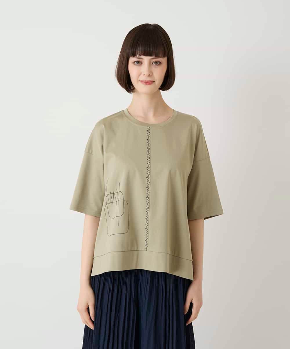 RLKIE10210 HIROKO BIS GRANDE(ヒロコ ビス グランデ) 【大きいサイズ/接触冷感】ミシンステッチボクシーシルエットTシャツ /洗える ホワイト