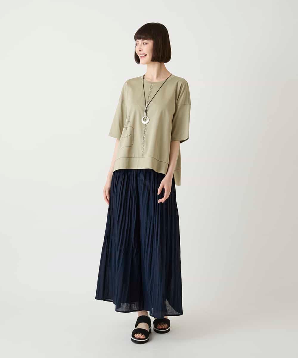 RLKIE10210 HIROKO BIS GRANDE(ヒロコ ビス グランデ) 【大きいサイズ/接触冷感】ミシンステッチボクシーシルエットTシャツ /洗える ホワイト
