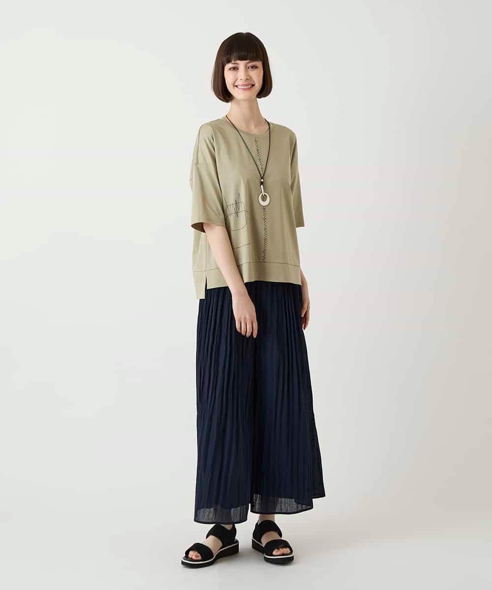 RLKIE10210 HIROKO BIS GRANDE(ヒロコ ビス グランデ) 【大きいサイズ/接触冷感】ミシンステッチボクシーシルエットTシャツ /洗える ホワイト