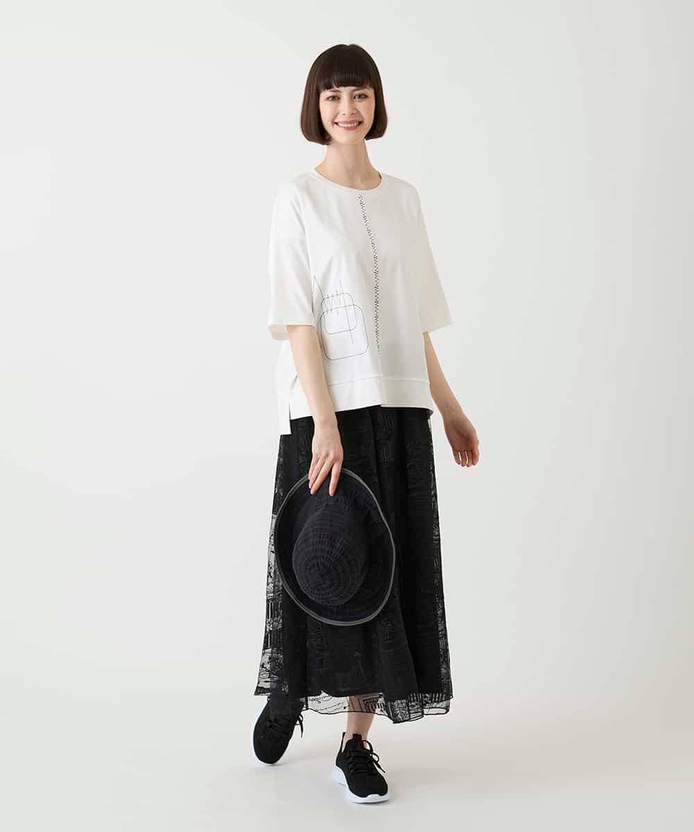 RLKIE10210 HIROKO BIS GRANDE(ヒロコ ビス グランデ) 【大きいサイズ/接触冷感】ミシンステッチボクシーシルエットTシャツ /洗える ホワイト