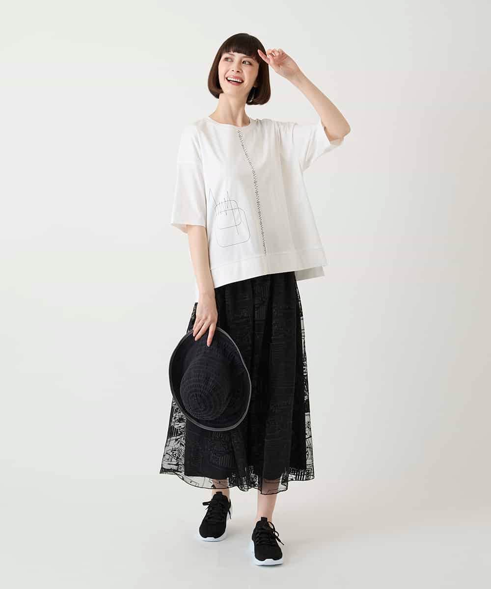 RLKIE10210 HIROKO BIS GRANDE(ヒロコ ビス グランデ) 【大きいサイズ/接触冷感】ミシンステッチボクシーシルエットTシャツ /洗える ホワイト