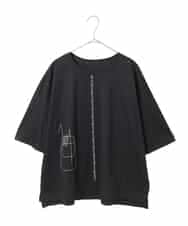 RLKIE10210 HIROKO BIS GRANDE(ヒロコ ビス グランデ) 【大きいサイズ/接触冷感】ミシンステッチボクシーシルエットTシャツ /洗える ブラック