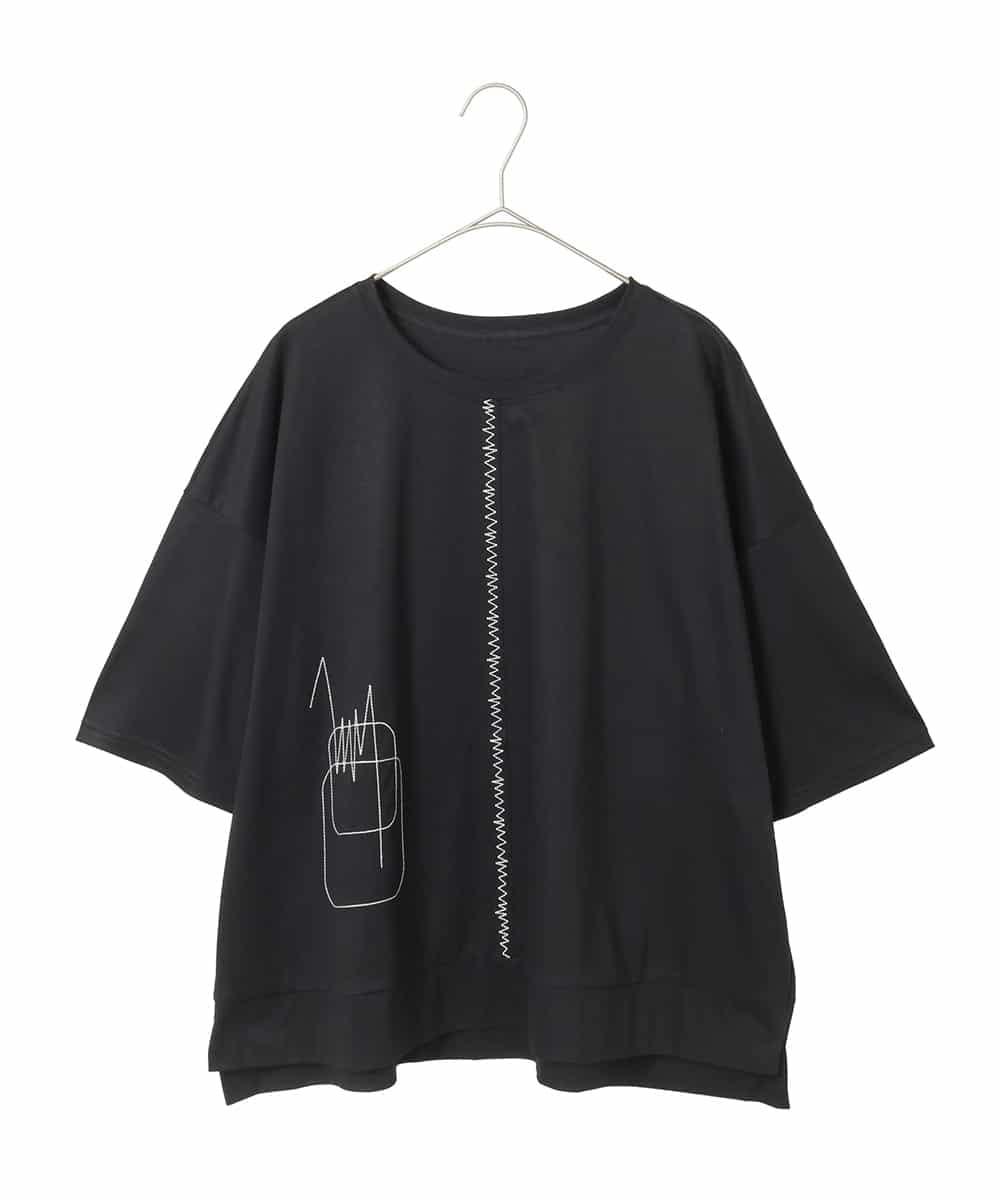 RLKIE10210 HIROKO BIS GRANDE(ヒロコ ビス グランデ) 【大きいサイズ/接触冷感】ミシンステッチボクシーシルエットTシャツ /洗える ブラック