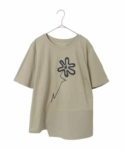 RLKIE11210 HIROKO BIS GRANDE 【接触冷感】異素材切り替えフラワー刺繍デザインTシャツ