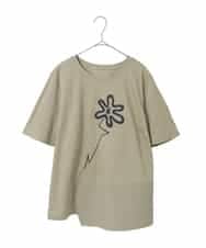 RLKIE11210 HIROKO BIS GRANDE(ヒロコ ビス グランデ) 【接触冷感】異素材切り替えフラワー刺繍デザインTシャツ カーキ