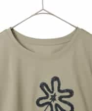 RLKIE11210 HIROKO BIS GRANDE(ヒロコ ビス グランデ) 【接触冷感】異素材切り替えフラワー刺繍デザインTシャツ カーキ