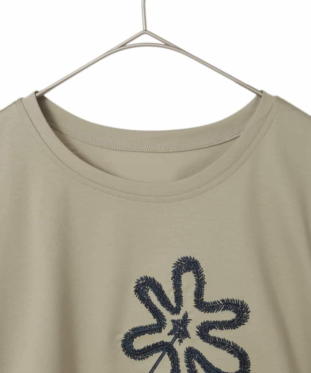 RLKIE11210 HIROKO BIS GRANDE(ヒロコ ビス グランデ) 【接触冷感】異素材切り替えフラワー刺繍デザインTシャツ カーキ