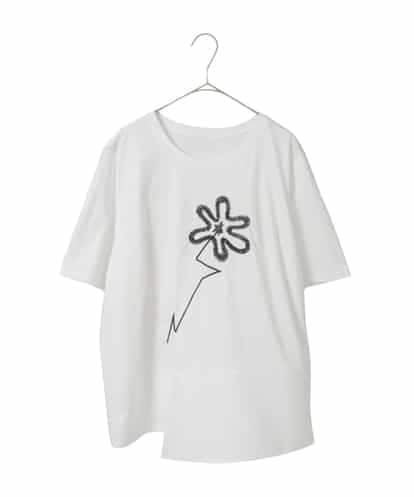 RLKIE11210 HIROKO BIS GRANDE 【接触冷感】異素材切り替えフラワー刺繍デザインTシャツ