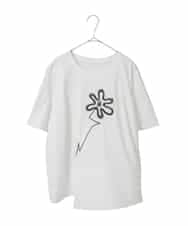 RLKIE11210 HIROKO BIS GRANDE(ヒロコ ビス グランデ) 【接触冷感】異素材切り替えフラワー刺繍デザインTシャツ ホワイト